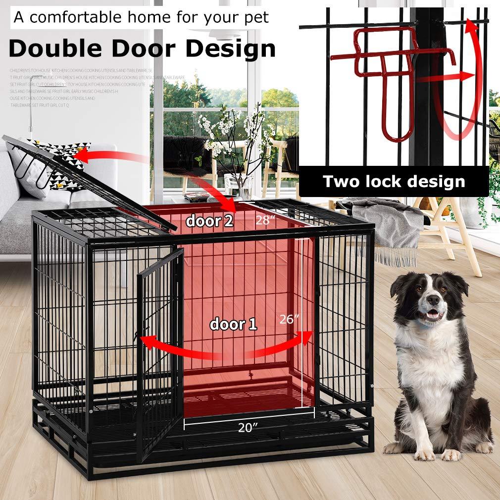 LarDog Crate Dog CaDog Kennel Heavy Duty 48/36 Inches Pet Playpen for Training Indoor Outdoor with Plastic Tray Double Doors &amp; Locks