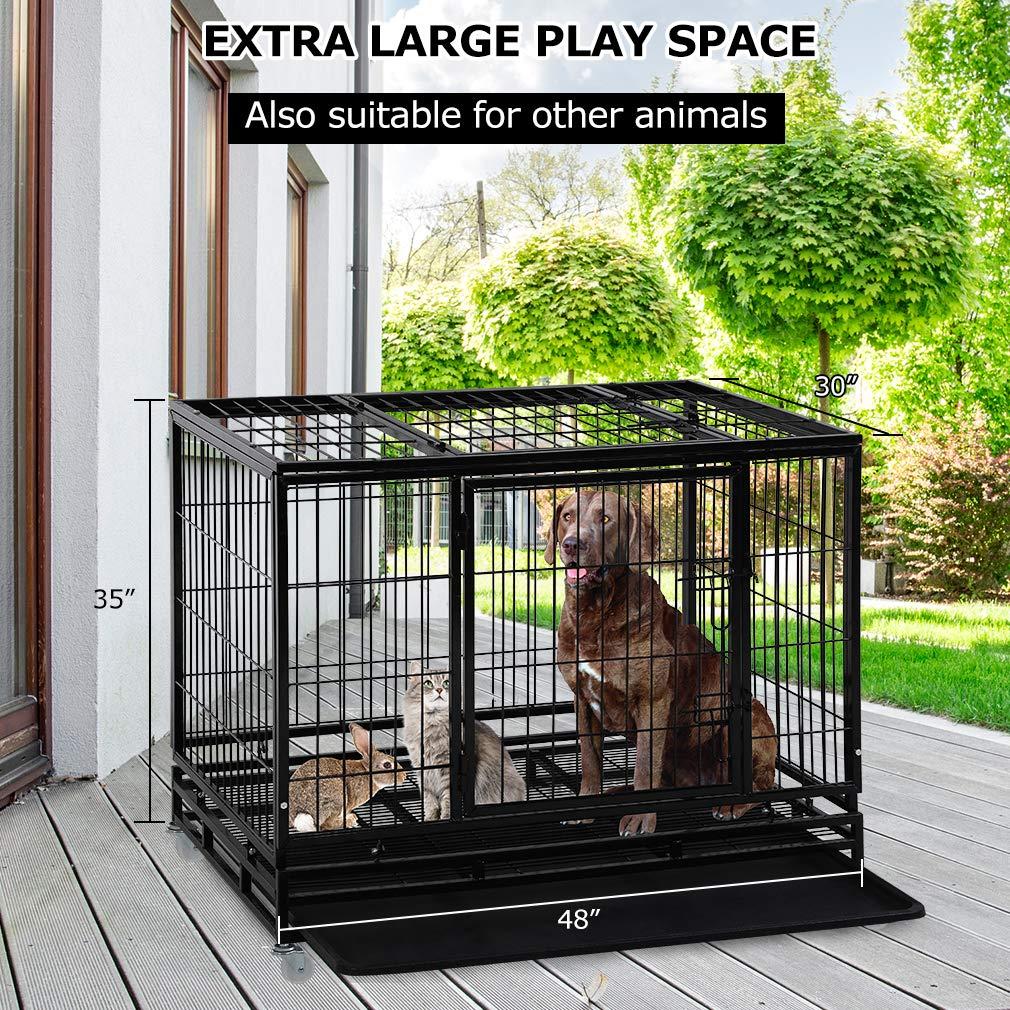LarDog Crate Dog CaDog Kennel Heavy Duty 48/36 Inches Pet Playpen for Training Indoor Outdoor with Plastic Tray Double Doors &amp; Locks