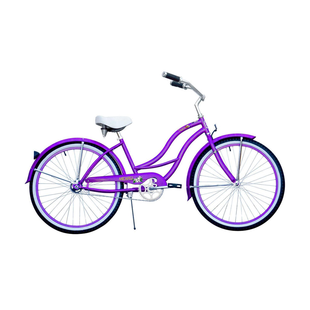 Micargi TAHITI 26" Beach Cruiser Coaster Brake  Steel Spokes One Piece Crank Alloy Purple Rims 36H With Fenders Color: Purple/ Purple
