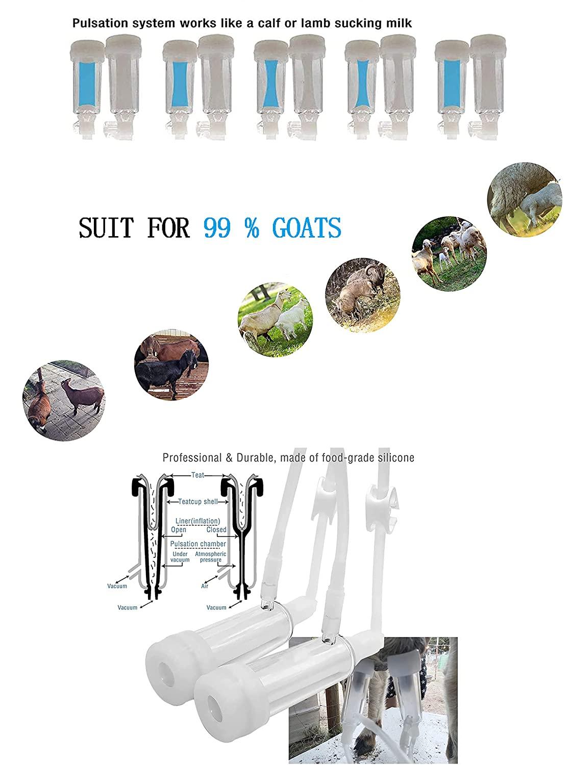 lyfreen milking machine for goats, automatic pulsation vacuum pump milker food-grade goat milking machine, portable farm supplies for nigerian dwarfs, nubian mix (3l,us plug)