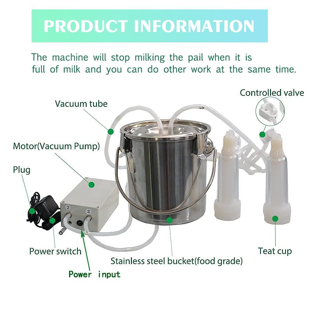 lyfreen milking machine for goats, automatic pulsation vacuum pump milker food-grade goat milking machine, portable farm supplies for nigerian dwarfs, nubian mix (3l,us plug)