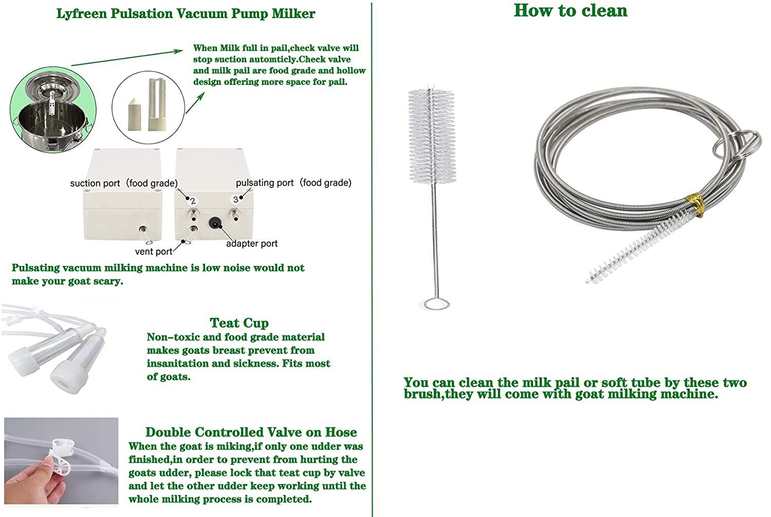 lyfreen milking machine for goats, automatic pulsation vacuum pump milker food-grade goat milking machine, portable farm supplies for nigerian dwarfs, nubian mix (3l,us plug)