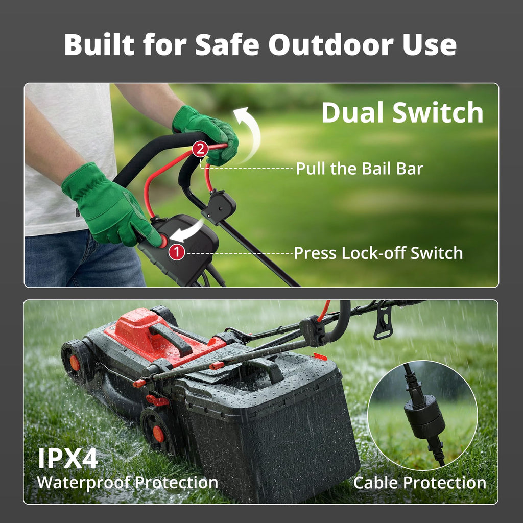 14-Inch 2IN1 Electric Lawn Mower, 12.5 Amp 3400RPM Corded Push Mower with 6-Position Height Adjustment, 10-Gallon Grass Catcher &amp; Mulching Kit, Lightweight Lawn Mower for Small/Medium Yards