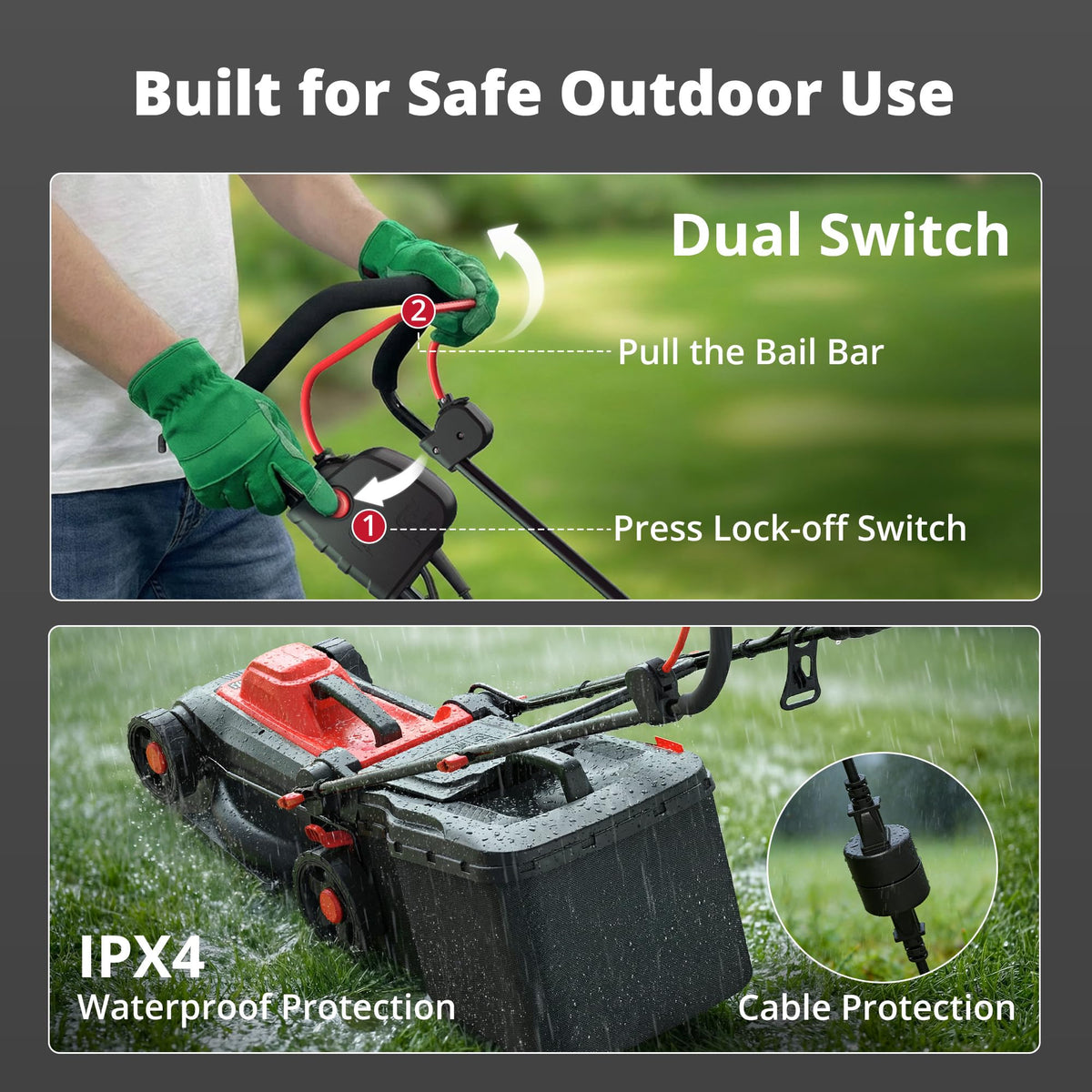 14-Inch 2IN1 Electric Lawn Mower, 12.5 Amp 3400RPM Corded Push Mower with 6-Position Height Adjustment, 10-Gallon Grass Catcher &amp; Mulching Kit, Lightweight Lawn Mower for Small/Medium Yards