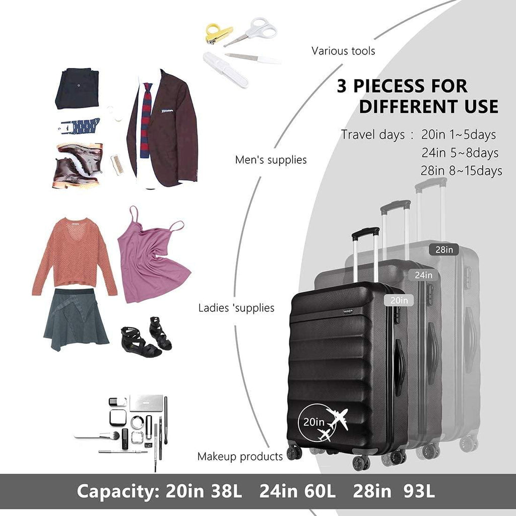 2pcs Anti-scratch ABS Material Hardside Spinner luggage, Carry-On,20inch and 28inch Wear-resistant, Lightweight Spinner Suitcase