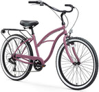 reezero Around Block Women's 7-Speed Cruiser Bicycle, Light Plum w/Black Seat/Grips, 26" Wheels/17 Frame