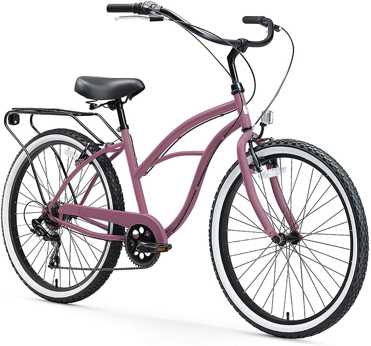 reezero Around Block Women's 7-Speed Cruiser Bicycle, Light Plum w/Black Seat/Grips, 26" Wheels/17 Frame