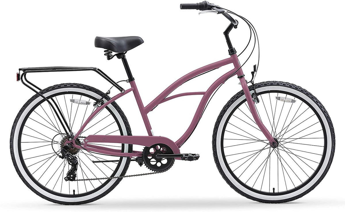 reezero Around Block Women's 7-Speed Cruiser Bicycle, Light Plum w/Black Seat/Grips, 26" Wheels/17 Frame