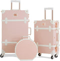 3 Piece  Suitcase Set Women Cute Carry on Luggage with Hat Box Cosmetic Case (embossed pink, 26"+20"+12")