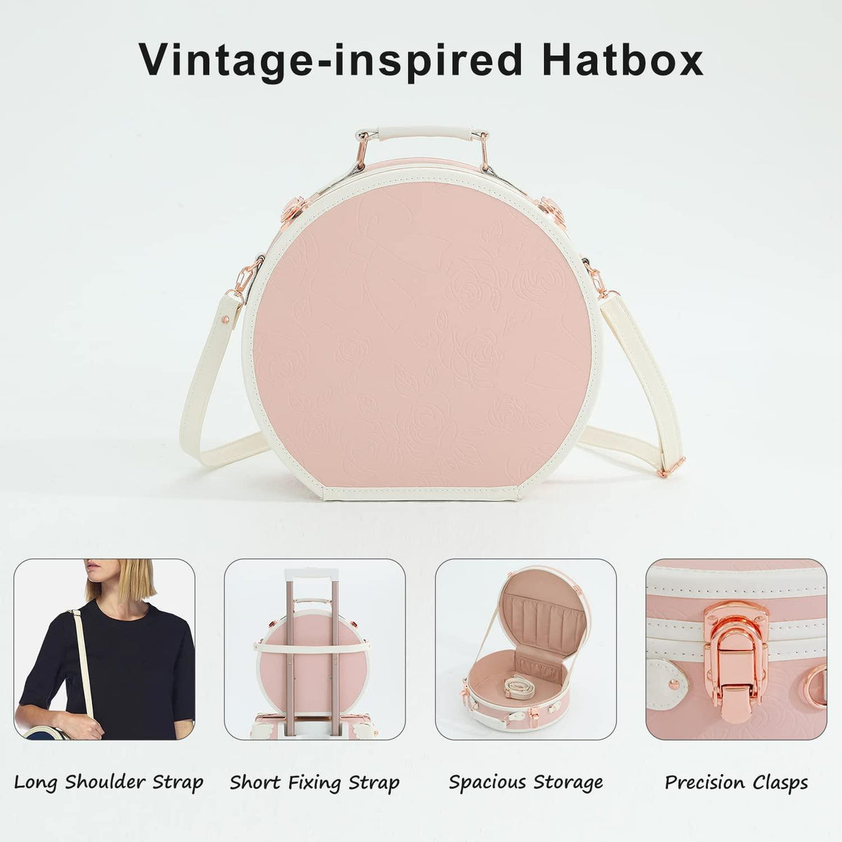 3 Piece  Suitcase Set Women Cute Carry on Luggage with Hat Box Cosmetic Case (embossed pink, 26"+20"+12")