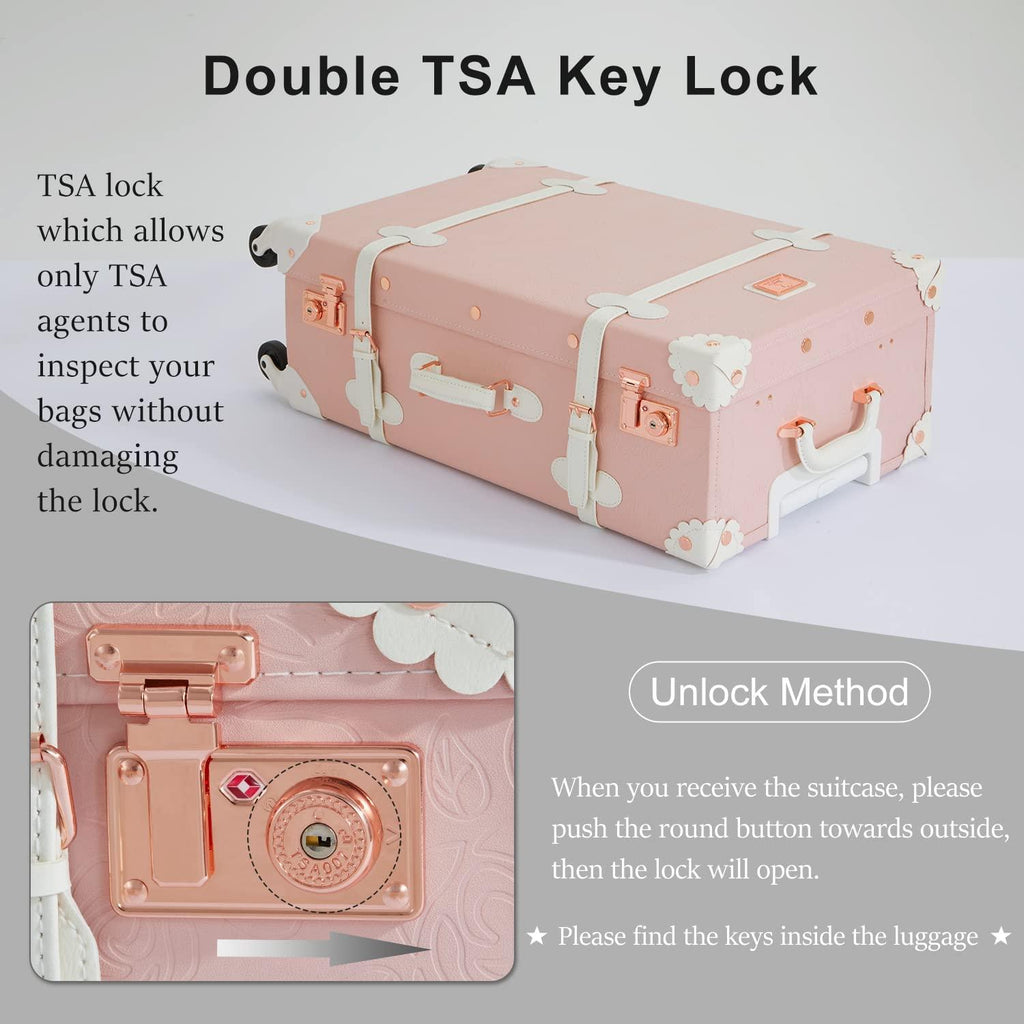 3 Piece  Suitcase Set Women Cute Carry on Luggage with Hat Box Cosmetic Case (embossed pink, 26"+20"+12")
