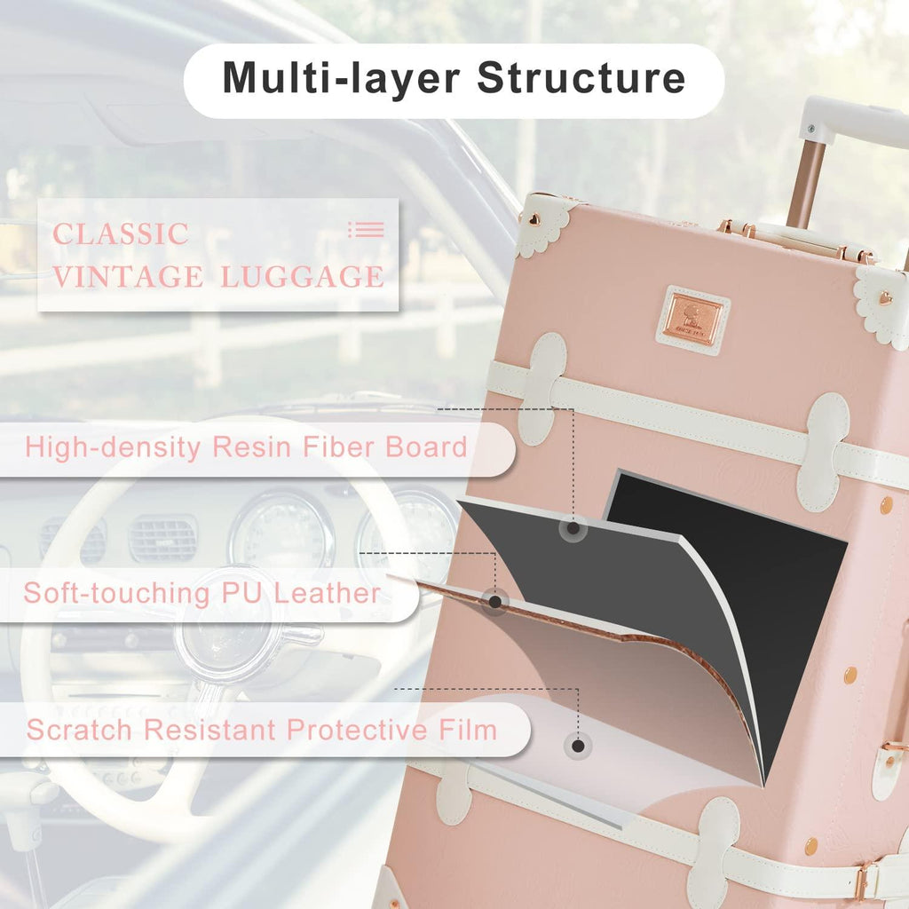 3 Piece  Suitcase Set Women Cute Carry on Luggage with Hat Box Cosmetic Case (embossed pink, 26"+20"+12")