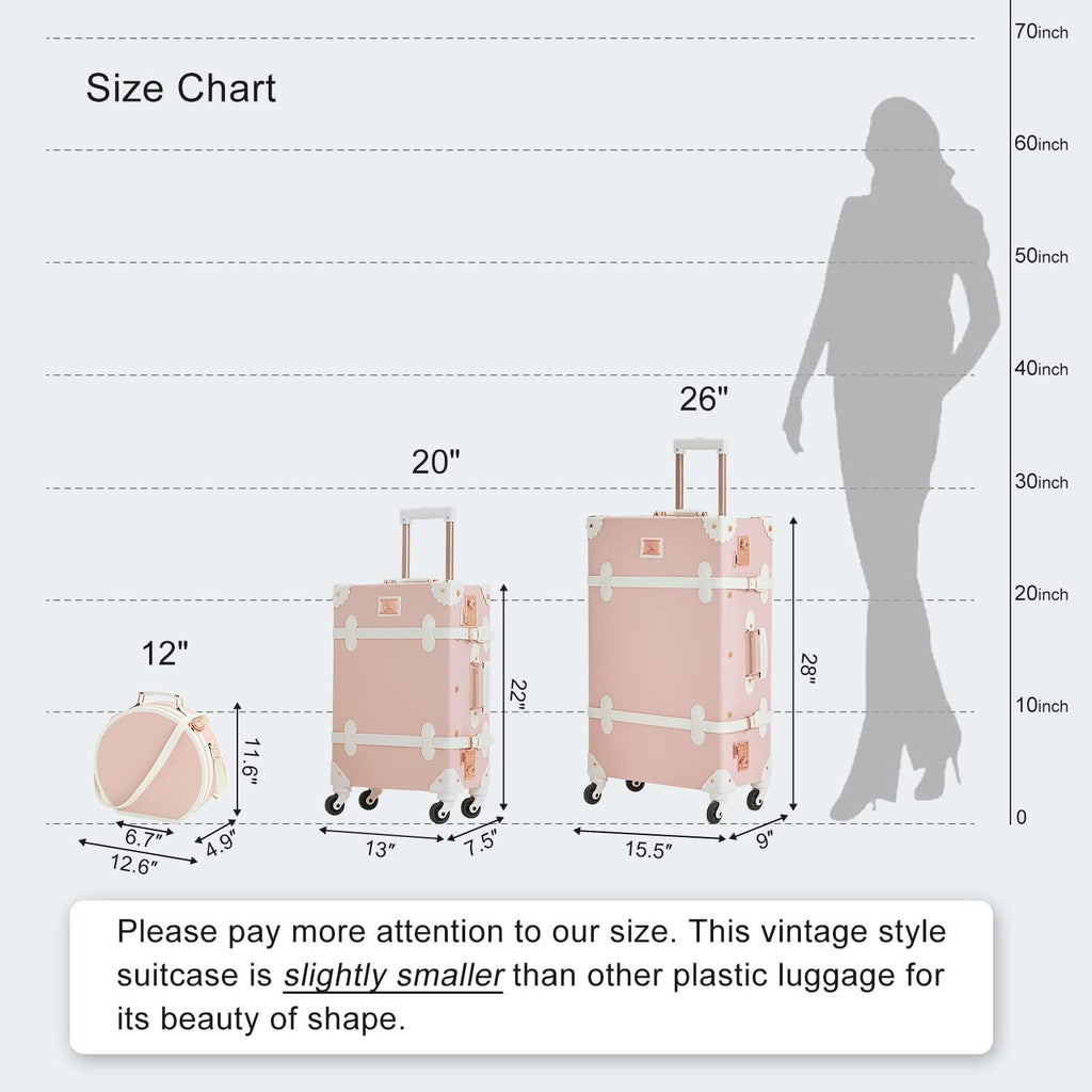 3 Piece  Suitcase Set Women Cute Carry on Luggage with Hat Box Cosmetic Case (embossed pink, 26"+20"+12")