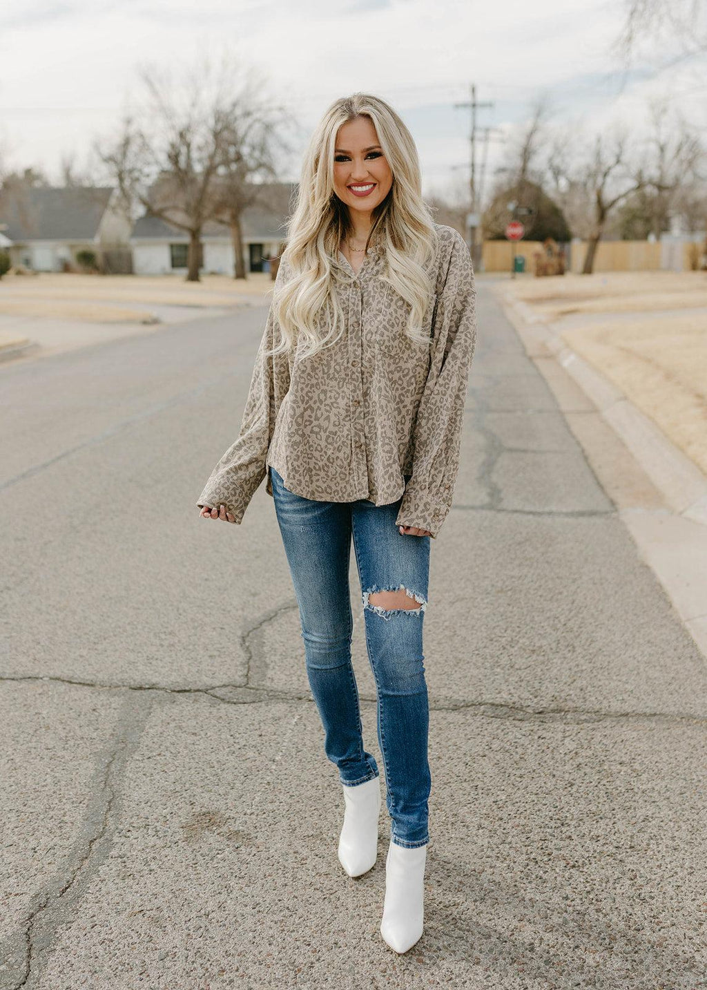 grey  corduroy button top