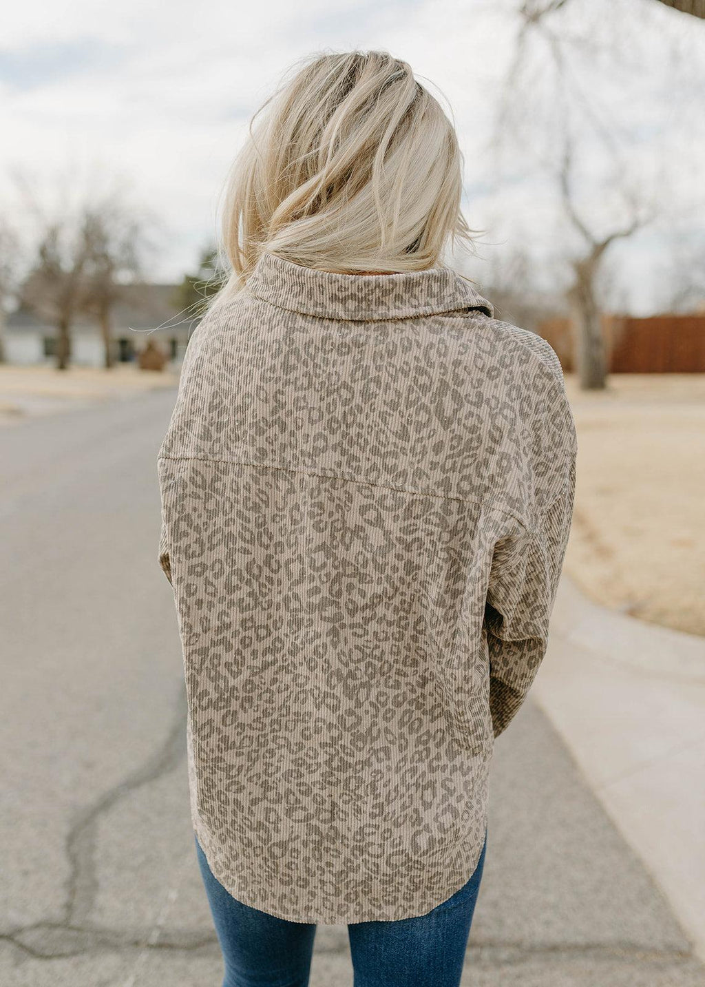 grey  corduroy button top