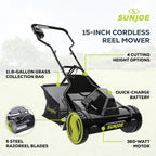 Cordless Electric Push Lawn Mower with 11.9-Gal Bag, 15-Inch Cutting Width, 360W Motor - Heavy-Duty Yard Trimmer for Gardening Care and Maintenance, IONMAX 24V-CRLM15