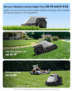 Robot Lawn Mower E15, Auto Mapping,Pure Vision Navigation, Wire RTK Free, Multi-Zone Management, AI 3D Obstacle Avoidance, GPS Anti-Theft, 0.2 Acres, 18° Slope, App Control