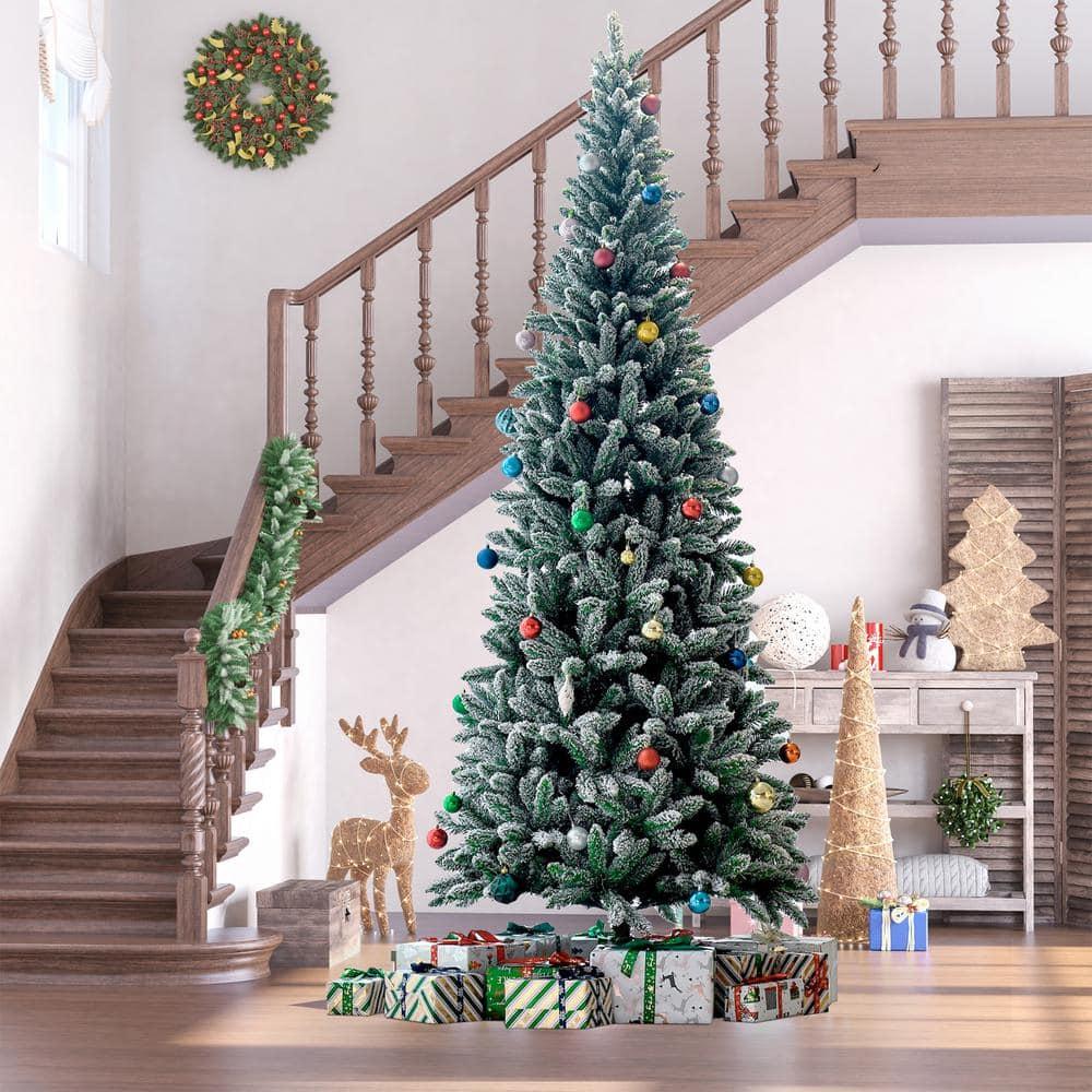 9 ft. Artificial Christmas Tree, Xmas Pencil Tree, Holiday Home Indoor Decoration for Party with Automatic Open