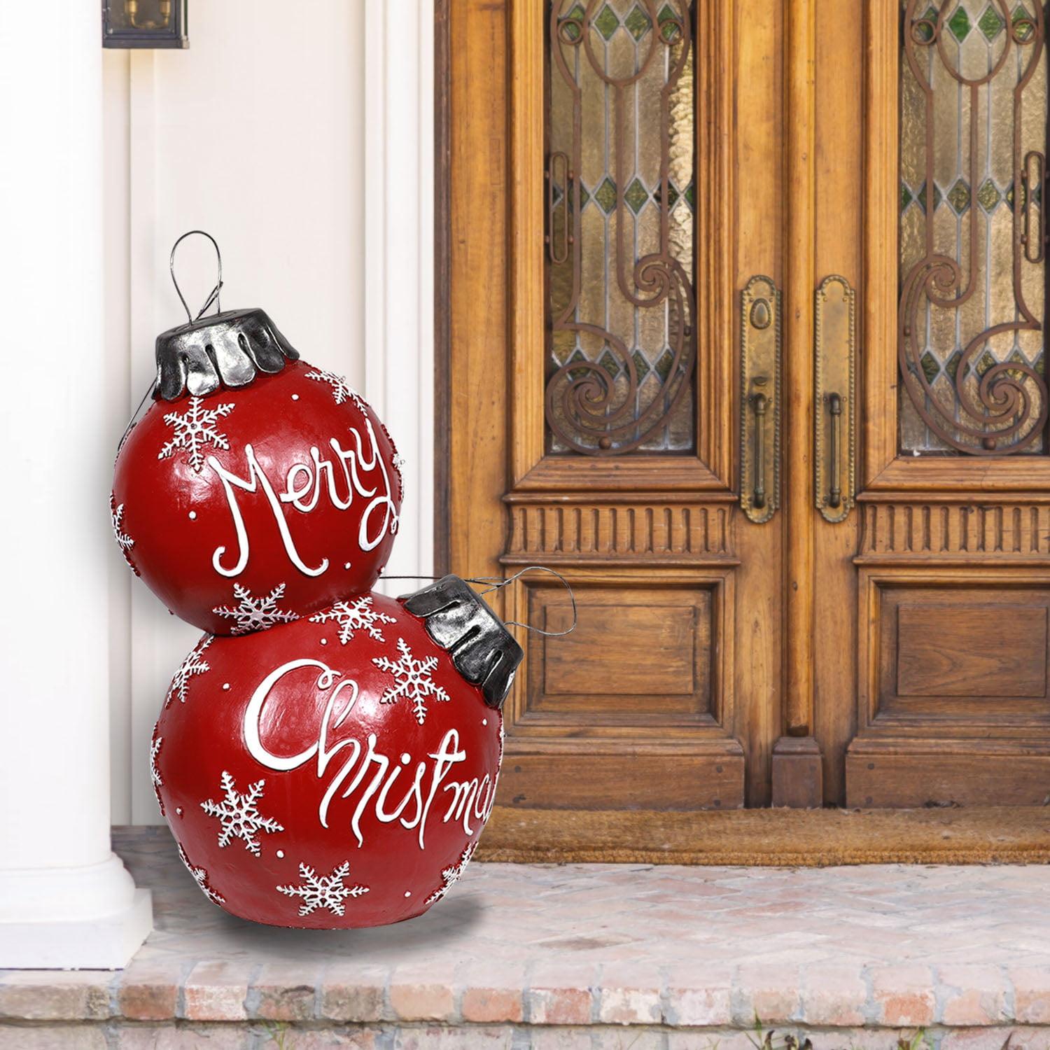 Alpine Corporation 21" x 16" x 30" Light-Up Freestanding Christmas Ornament Decor, Red