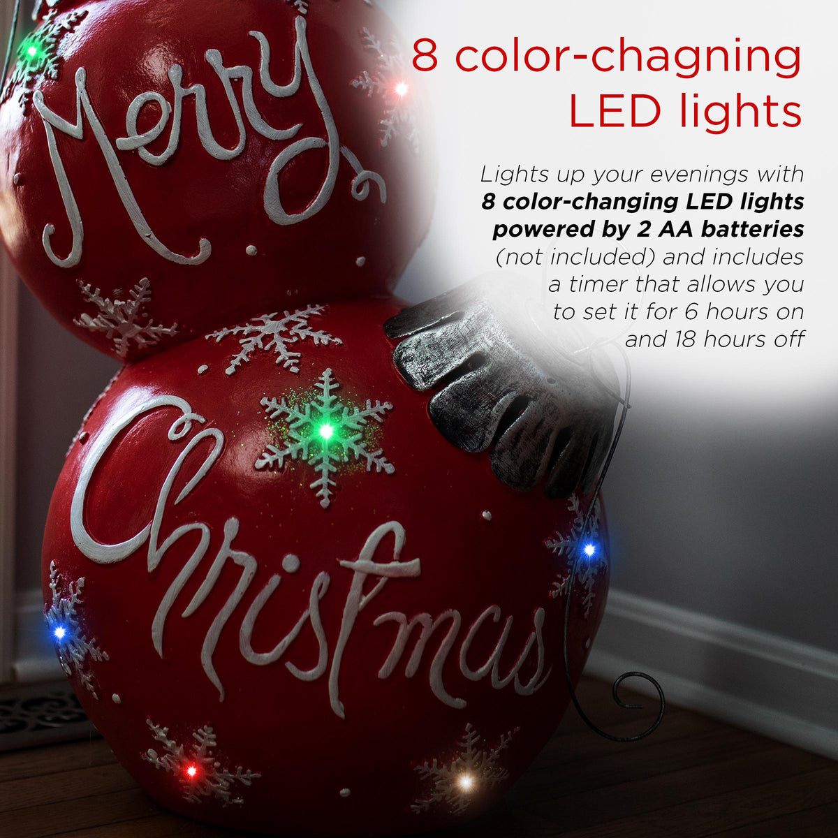 Alpine Corporation 21" x 16" x 30" Light-Up Freestanding Christmas Ornament Decor, Red