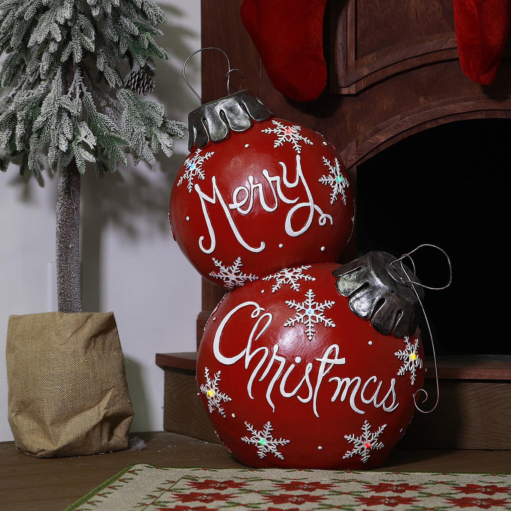 Alpine Corporation 21" x 16" x 30" Light-Up Freestanding Christmas Ornament Decor, Red
