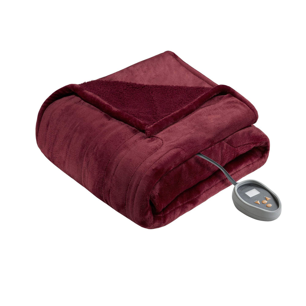 Gracie MIlls Elect Electric Blanket with Two 20 Heat Level Setting Controllers Twin Garnet -BR54-0389