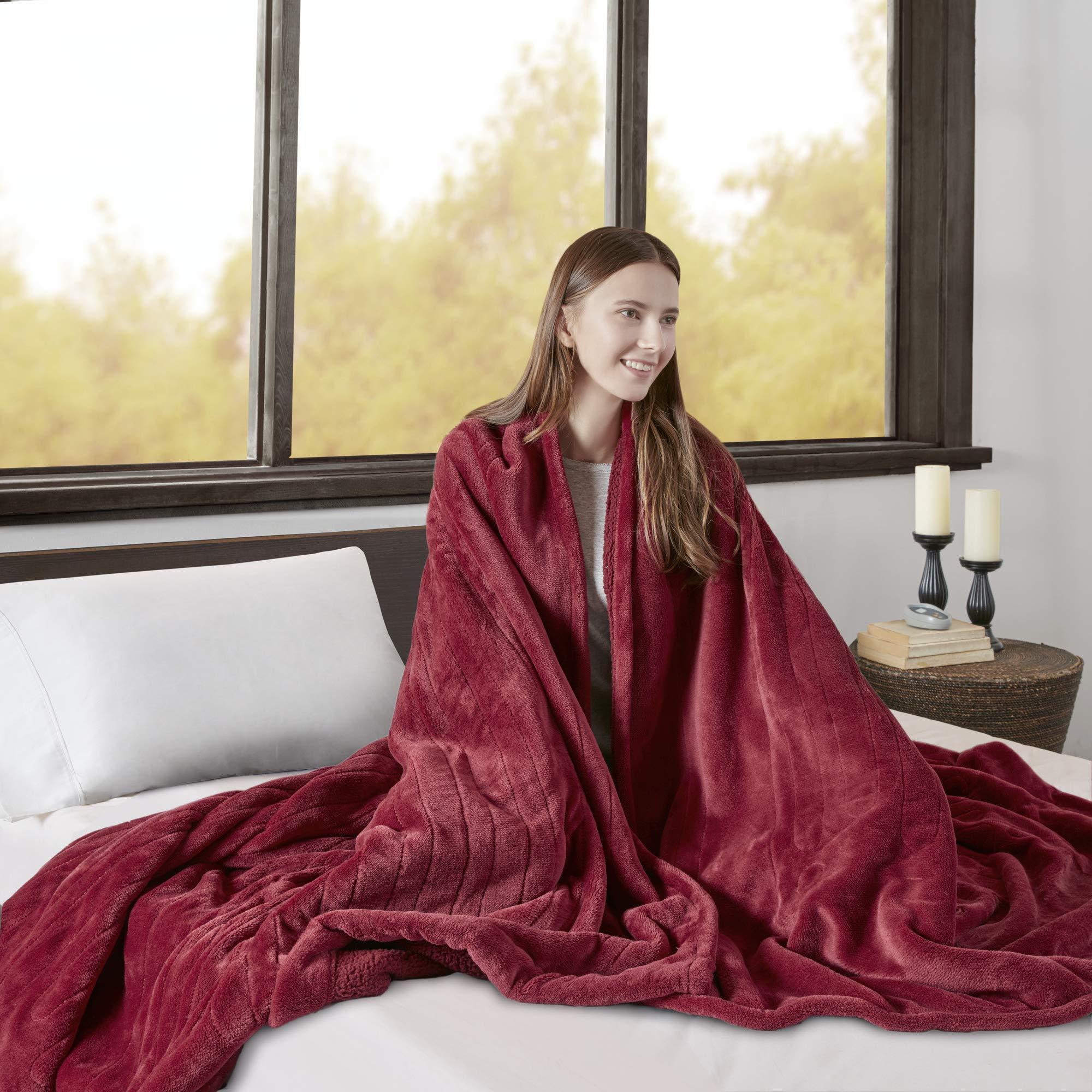 Gracie MIlls Elect Electric Blanket with Two 20 Heat Level Setting Controllers Twin Garnet -BR54-0389