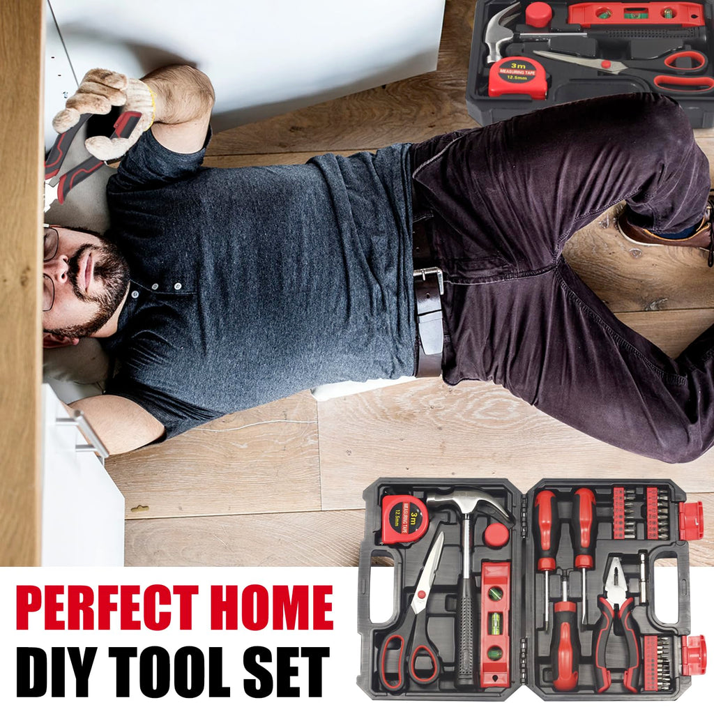 Basic Home Red Tool Kit - 38 Pieces Tool Set with Portable StoraBoxes for Daily Repairing and Maintenance, Home DIY Tool Kit Set for Office & Garage