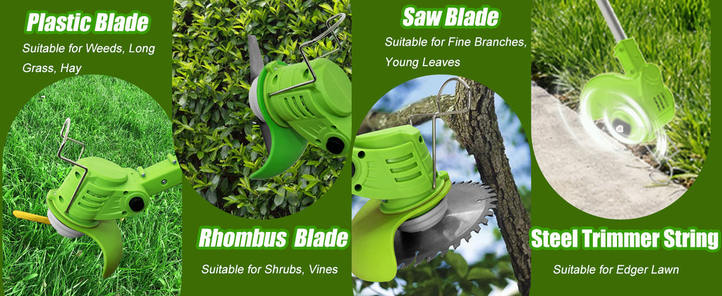 21V Electric Weed Wacker, Cordless Weed Eater Battery Powered, Lightweight Stringless Weed Trimmer with 2 Battery Operated &amp; Wheels, 4 in 1 Grass Trimmer/Brush Cutter/Lawn Edger/Mower for Garden Yard