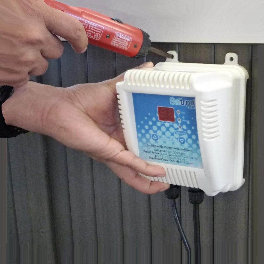 saltron mini drop-in salt chlorine generator for hot tubs &amp; swim spas up to 2000-gallons
