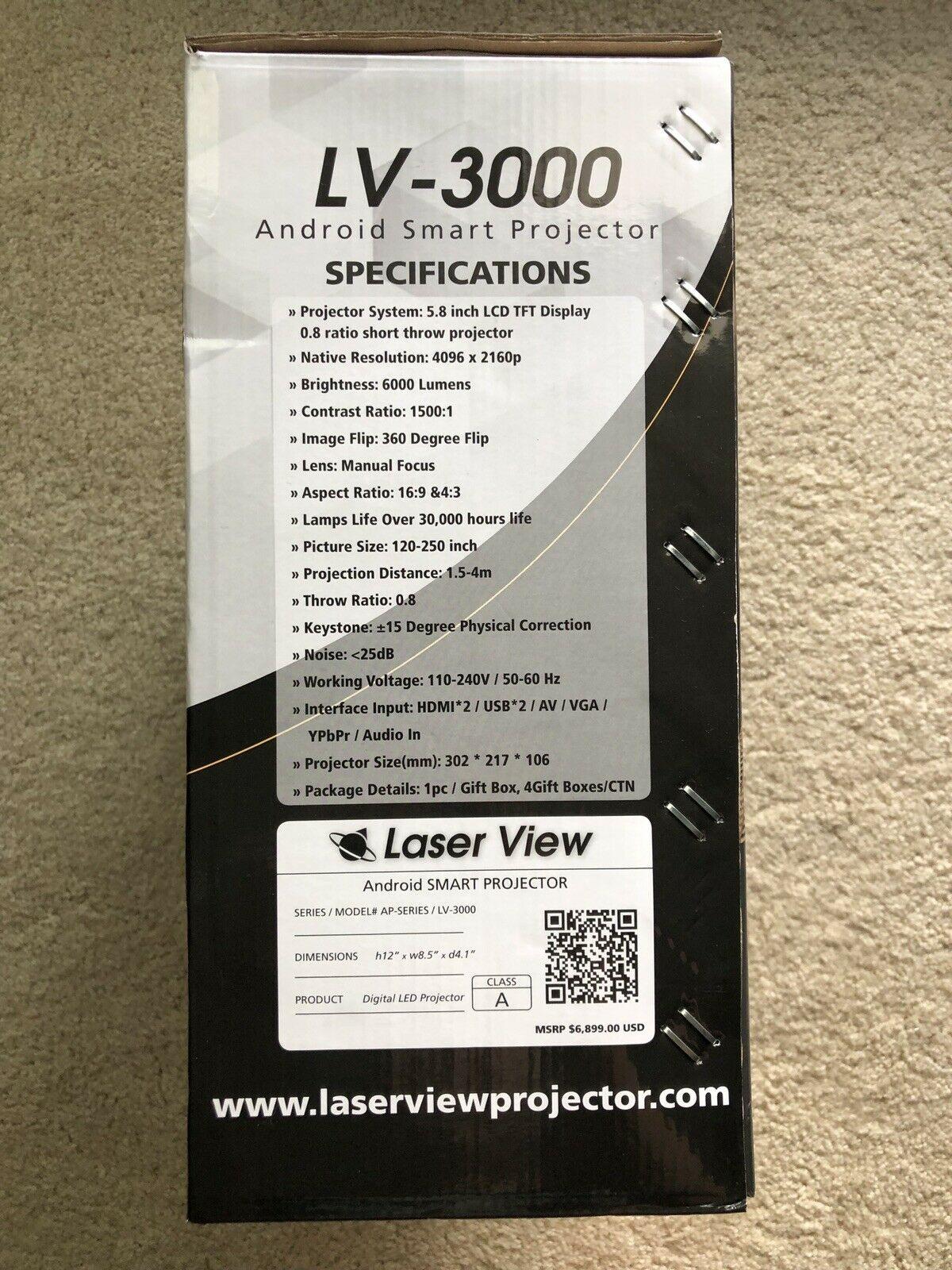 laser view lv3000 android smart 4k projector tv new in box