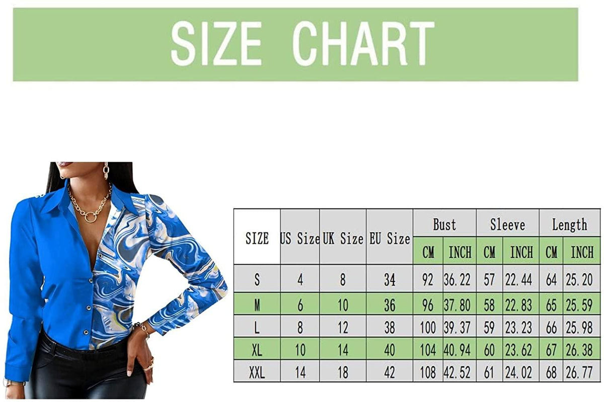 Women Casual Blouses Button-Down Shirts Splicing Long Sleeve Print Tops Collar T-Shirts