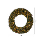 60 in. Prelit LED Large Flocked Artificial Christmas Wreath with Pinecones, Berries, 400 Clear LED Lights