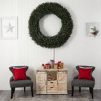 60 in. Prelit LED Large Flocked Artificial Christmas Wreath with Pinecones, Berries, 400 Clear LED Lights