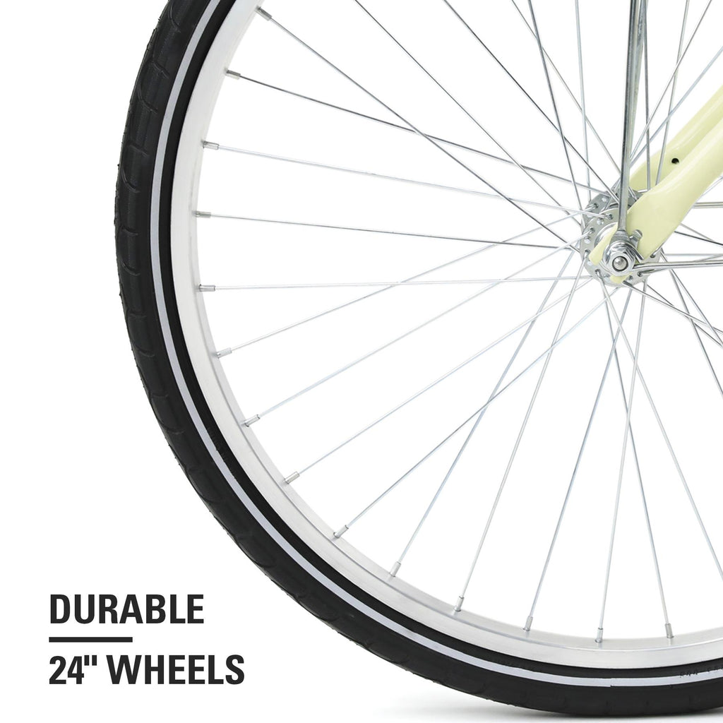 Single Speed Beach Cruiser Bike, Comfortable Commuter Bicycle, High-Carbon Steel Frame, Front Basket &amp; Bell, Rear Racks