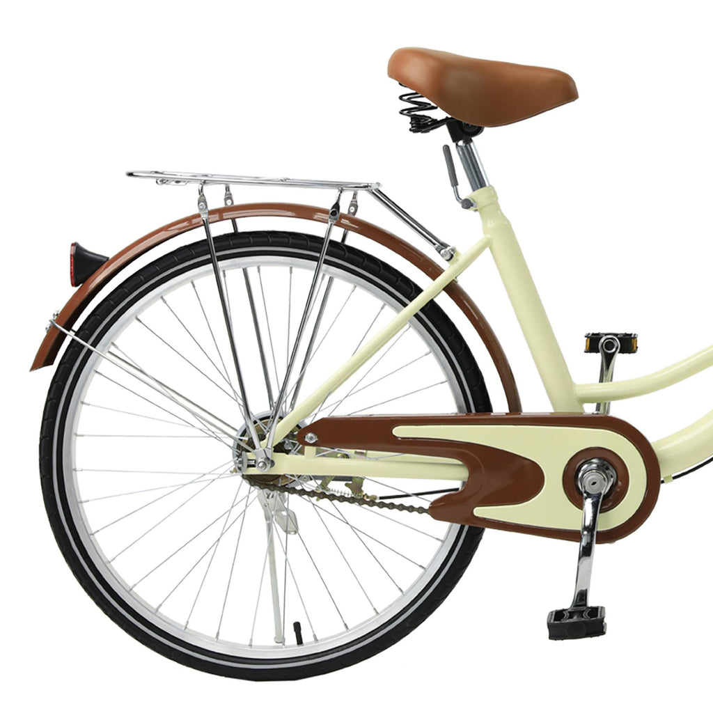 Single Speed Beach Cruiser Bike, Comfortable Commuter Bicycle, High-Carbon Steel Frame, Front Basket &amp; Bell, Rear Racks