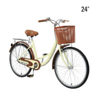 Single Speed Beach Cruiser Bike, Comfortable Commuter Bicycle, High-Carbon Steel Frame, Front Basket &amp; Bell, Rear Racks