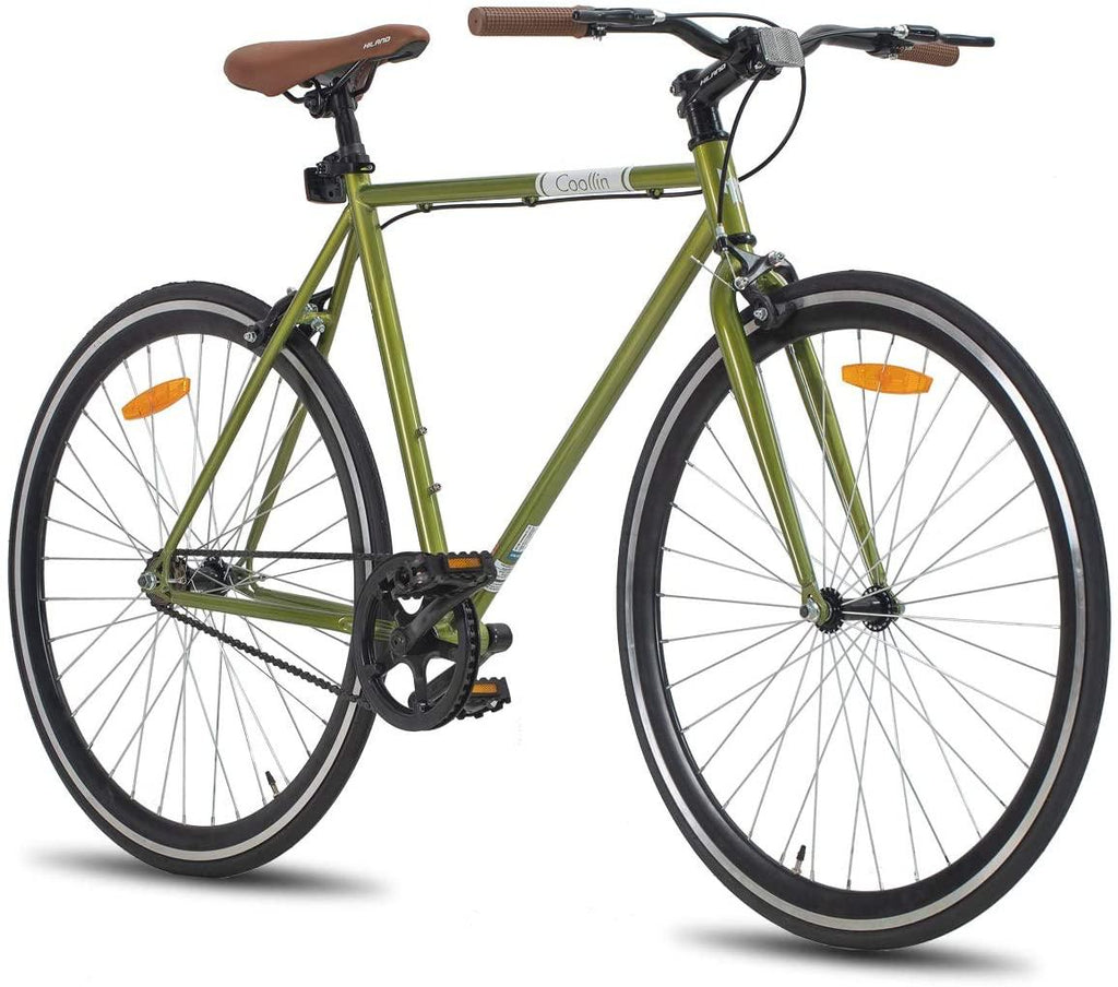 Hiland Road City Bike Urban City Commuter Bicycle for Men 700C Wheels with Single-Speed Green 58cm