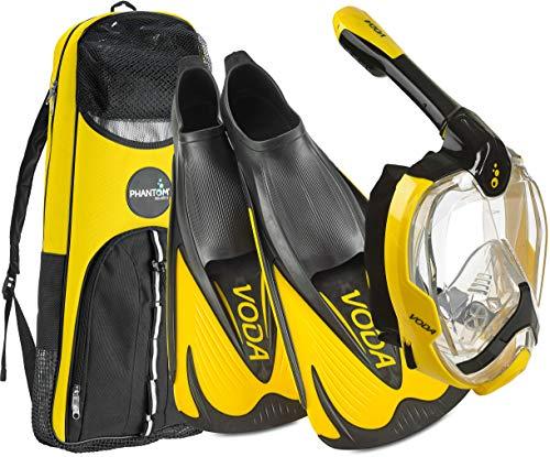 Phantom Aquatics Italian Design Snorkeling Full Face Snorkel Mask, Foldable 180 Degree Panoramic View Snorkeling Mask Fin Snorke