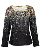 Sequin Print Round Neck And V-neck Long Sleeve Top
