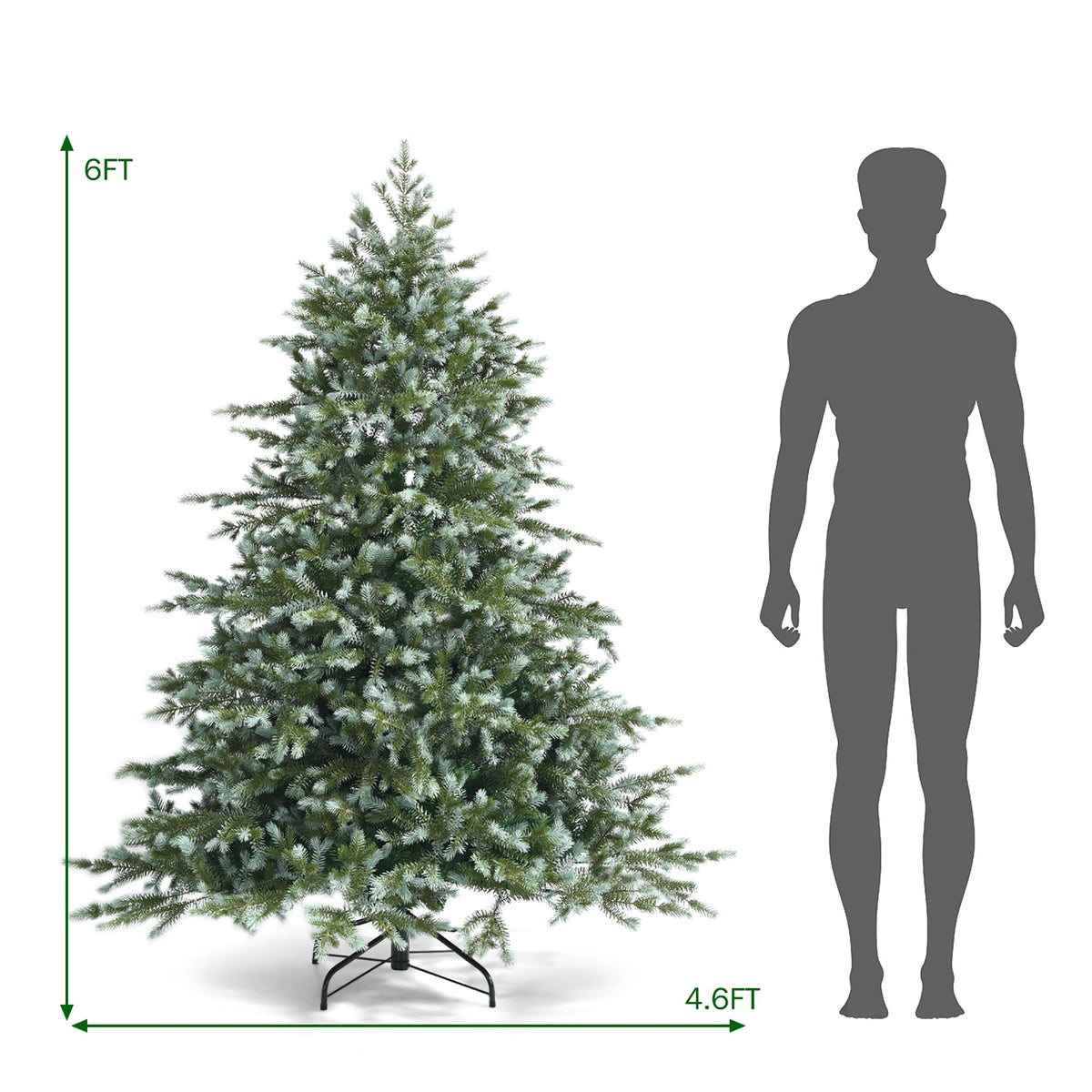 Costway 6ft Artificial Christmas Spruce Hinged Tree w/ 892 Mixed PE &amp; PVC Tips