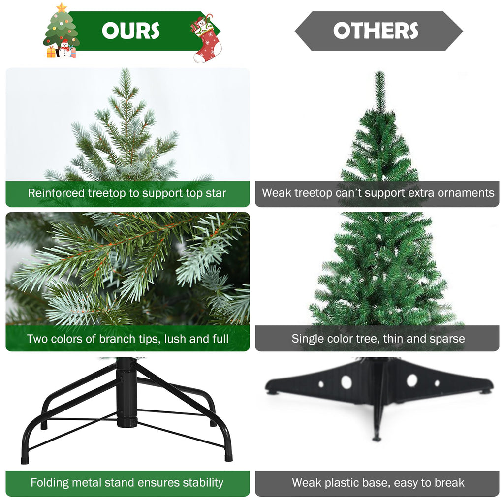 Costway 6ft Artificial Christmas Spruce Hinged Tree w/ 892 Mixed PE &amp; PVC Tips
