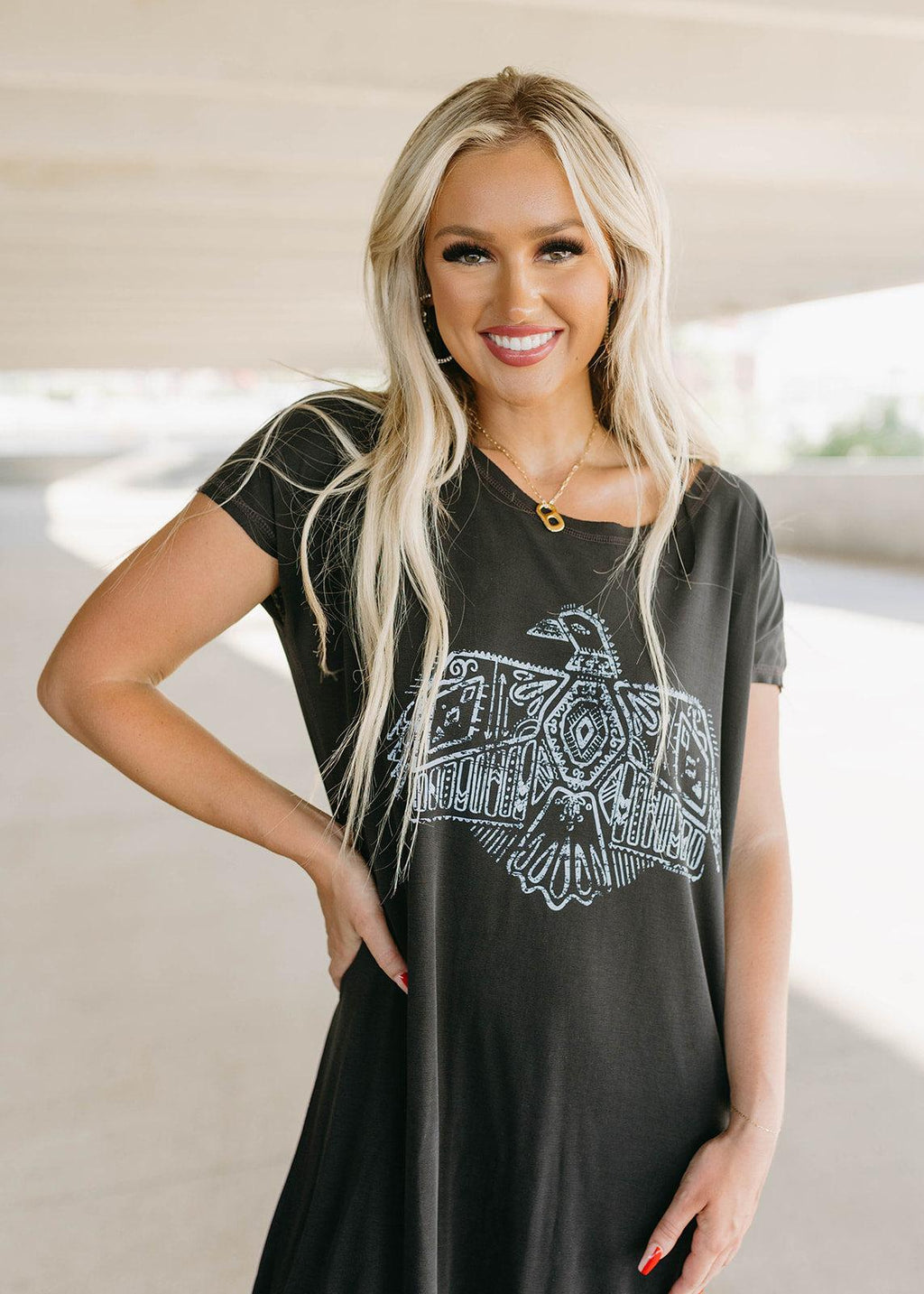 graphic grey side slit dress