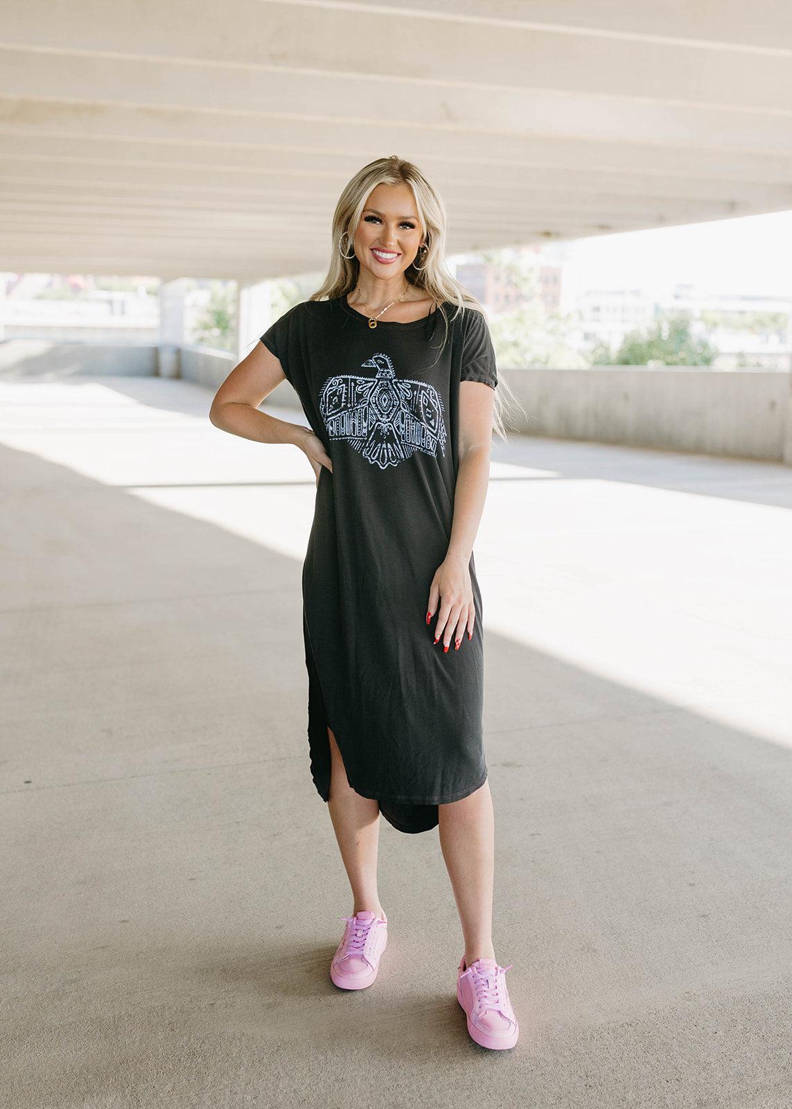 graphic grey side slit dress