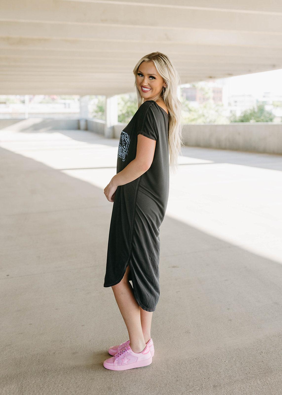 graphic grey side slit dress