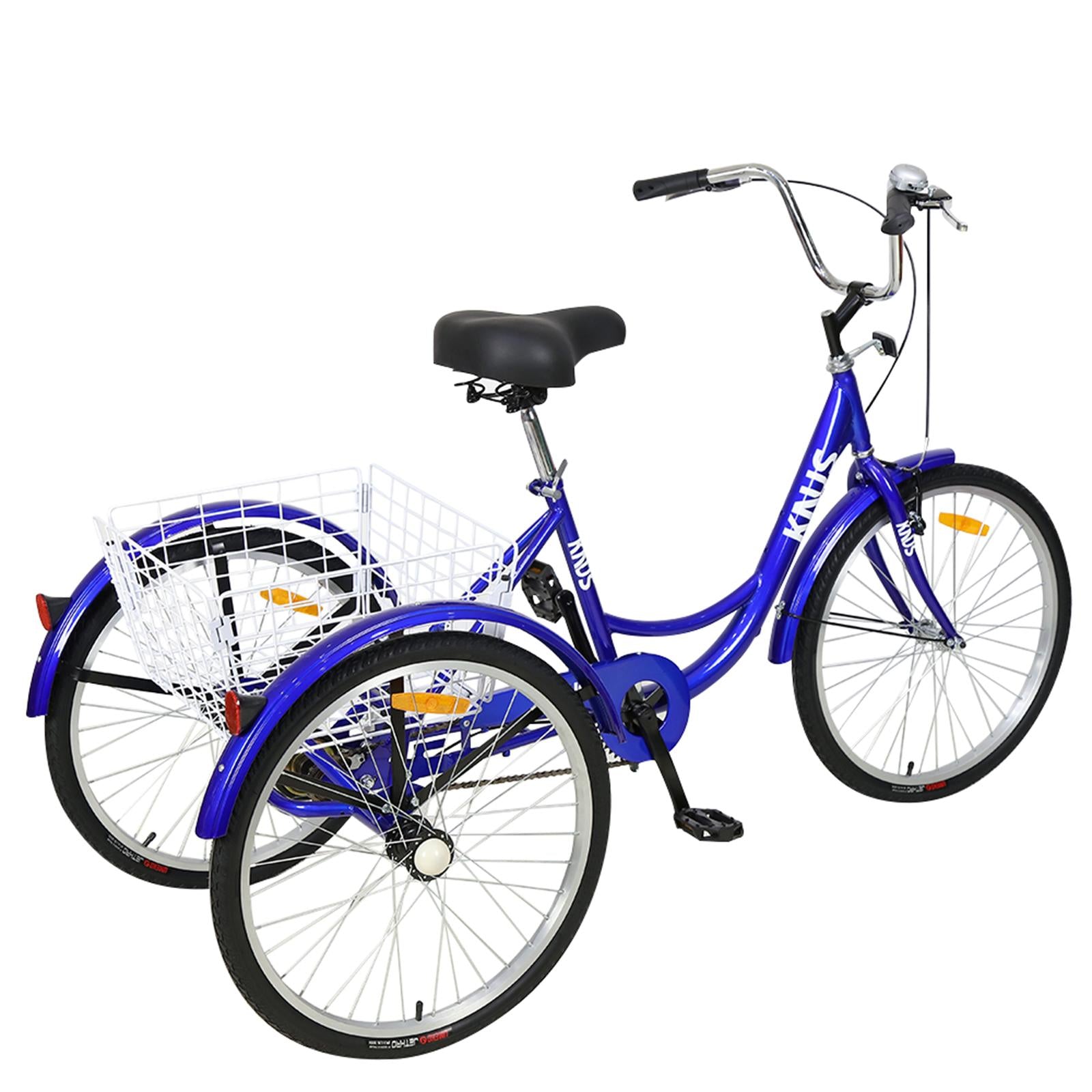 Unisex Adult Single Speed Tricycle 24 inch High Three Wheel Cruiser Bike 24"/26" Wheels LarBasket for Women Men Seniors