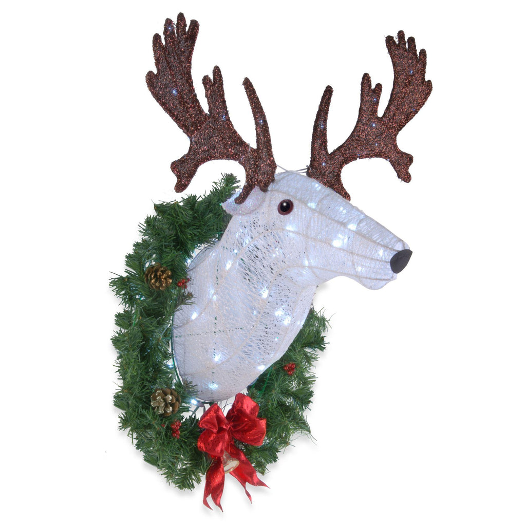29" White and Green Pre-Lit LED Christmas Wall Mounted Buck , White Lights