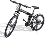 26 Inch 21 Speed Folding Mountain Bike, Portable Non-Slip Adult Mountain Bikes with Full Suspension &amp; Dual Disc Brakes, High-Carbon Steel Folding Mountain Bike for Men/Women, US Stock