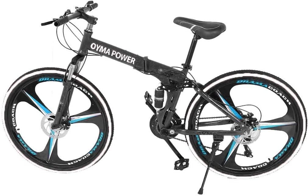 26 Inch 21 Speed Folding Mountain Bike, Portable Non-Slip Adult Mountain Bikes with Full Suspension &amp; Dual Disc Brakes, High-Carbon Steel Folding Mountain Bike for Men/Women, US Stock