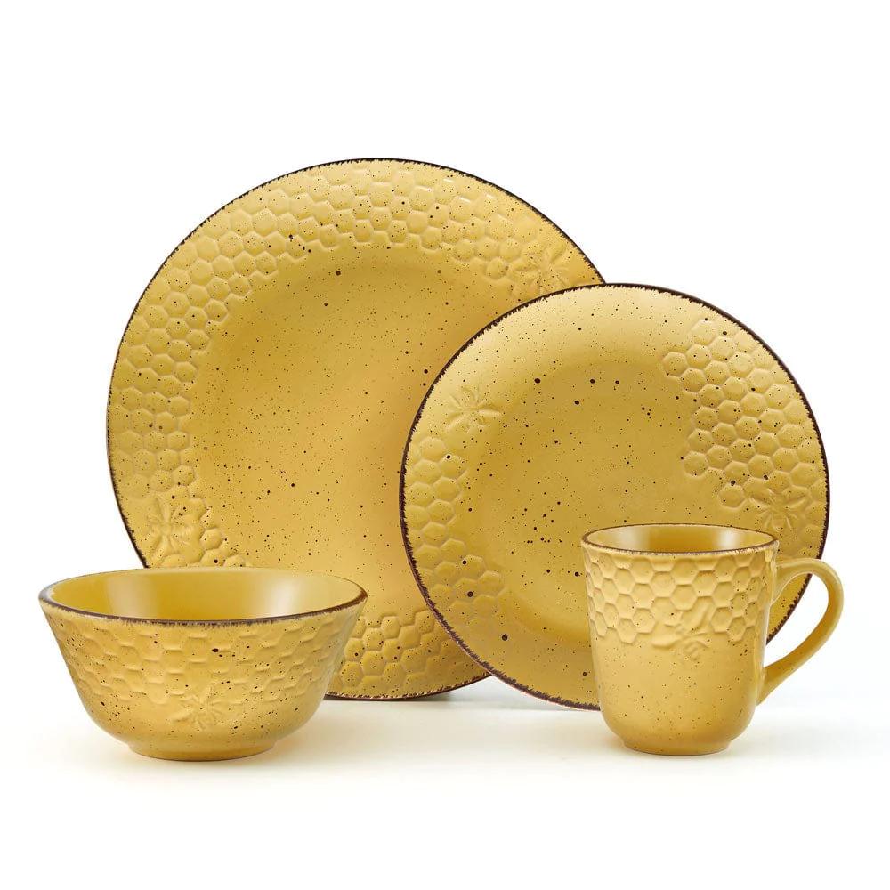 Bumble Bee Yellow 16 Piece Dinnerware Set, Service for 4